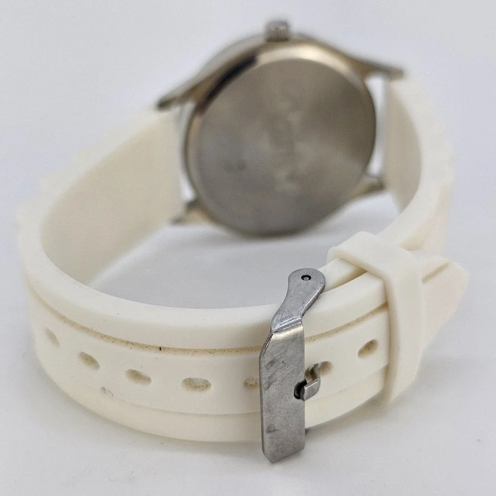 38MM Women's Watch White Dial Crystal Bezel White Plastic Bands New‎ Battery